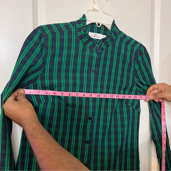 Vineyard Vines Green and Blue Top with Ruffled Collar - Picture 8 of 10